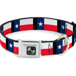 Dog Bone Seatbelt Buckle Collar - Texas Flag/Black