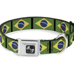 Dog Bone Seatbelt Buckle Collar - Brazil Flags