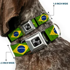 Dog Bone Seatbelt Buckle Collar - Brazil Flags