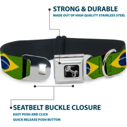 Dog Bone Seatbelt Buckle Collar - Brazil Flags