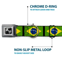 Dog Bone Seatbelt Buckle Collar - Brazil Flags
