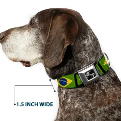 Dog Bone Seatbelt Buckle Collar - Brazil Flags