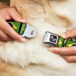 Dog Bone Seatbelt Buckle Collar - Brazil Flags