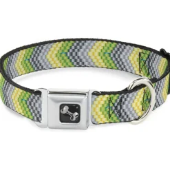 Dog Bone Seatbelt Buckle Collar - Chevron Weave Grays/Yellow/Green