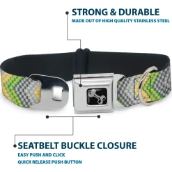 Dog Bone Seatbelt Buckle Collar - Chevron Weave Grays/Yellow/Green