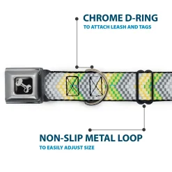 Dog Bone Seatbelt Buckle Collar - Chevron Weave Grays/Yellow/Green