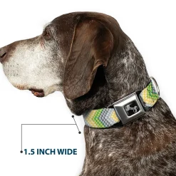 Dog Bone Seatbelt Buckle Collar - Chevron Weave Grays/Yellow/Green