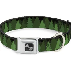 Dog Bone Seatbelt Buckle Collar - Pine Tree Silhouettes Black/Greens
