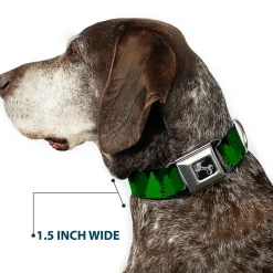 Dog Bone Seatbelt Buckle Collar - Pine Tree Silhouettes Black/Greens