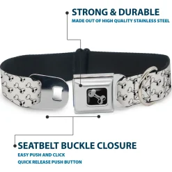 Dog Bone Seatbelt Buckle Collar - Dog Bone White/Black