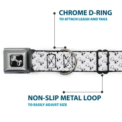 Dog Bone Seatbelt Buckle Collar - Dog Bone White/Black