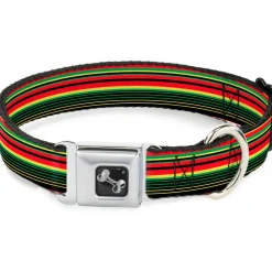 Dog Bone Seatbelt Buckle Collar - Stripe Transitions Black/Red/Green/Yellow