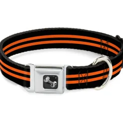 Dog Bone Seatbelt Buckle Collar - Stripe Black/Orange