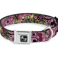 Dog Bone Seatbelt Buckle Collar - Mom & Dad Pink