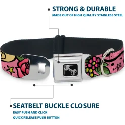 Dog Bone Seatbelt Buckle Collar - Mom & Dad Pink