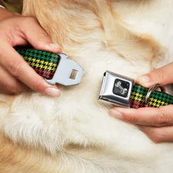 Dog Bone Seatbelt Buckle Collar - Houndstooth Black/Rasta