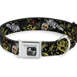 Dog Bone Seatbelt Buckle Collar - Born to Raise Hell CLOSE-UP Black