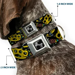 Dog Bone Seatbelt Buckle Collar - Born to Raise Hell CLOSE-UP Black