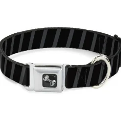 Dog Bone Seatbelt Buckle Collar - Diagonal Stripes Black/Gray