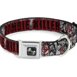 Dog Bone Seatbelt Buckle Collar - ZOMBIE KILLER w/Stacked Zombies Sketch