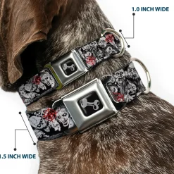 Dog Bone Seatbelt Buckle Collar - ZOMBIE KILLER w/Stacked Zombies Sketch