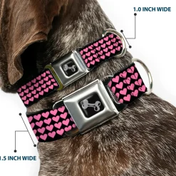 Dog Bone Seatbelt Buckle Collar - Mini Hearts Black/Pink