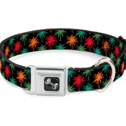 Dog Bone Seatbelt Buckle Collar - Palm Trees Black/Multi Color