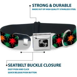 Dog Bone Seatbelt Buckle Collar - Palm Trees Black/Multi Color