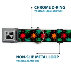 Dog Bone Seatbelt Buckle Collar - Palm Trees Black/Multi Color