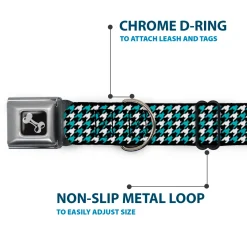 Dog Bone Seatbelt Buckle Collar - Houndstooth Black/White/Turquoise
