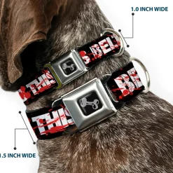 Dog Bone Seatbelt Buckle Collar - ZOMBIES RUINED THIS BELT Black/White/Red Splatter