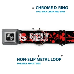 Dog Bone Seatbelt Buckle Collar - ZOMBIES RUINED THIS BELT Black/White/Red Splatter