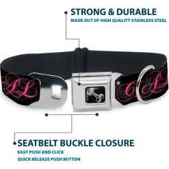 Dog Bone Seatbelt Buckle Collar - SO CAL Script/Wings Black/Gray/Pink