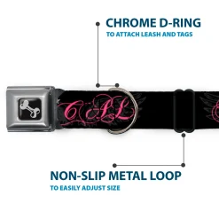 Dog Bone Seatbelt Buckle Collar - SO CAL Script/Wings Black/Gray/Pink