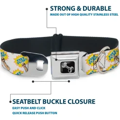 Dog Bone Seatbelt Buckle Collar - Fist Pump White/Yellow