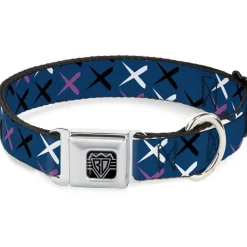 Dog Bone Seatbelt Buckle Collar - Tread Plate Turquoise/Fuchsia/White