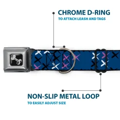 Dog Bone Seatbelt Buckle Collar - Tread Plate Turquoise/Fuchsia/White