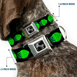 Dog Bone Seatbelt Buckle Collar - Owls Spin Black/Green