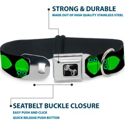 Dog Bone Seatbelt Buckle Collar - Owls Spin Black/Green