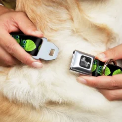 Dog Bone Seatbelt Buckle Collar - Owls Spin Black/Green