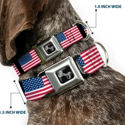 Dog Bone Seatbelt Buckle Collar - United States Flags