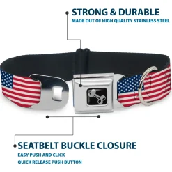 Dog Bone Seatbelt Buckle Collar - United States Flags