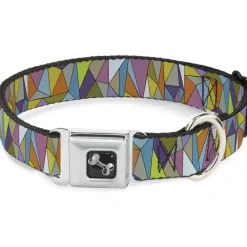 Dog Bone Seatbelt Buckle Collar - Stained Glass Mosaic Multi Color