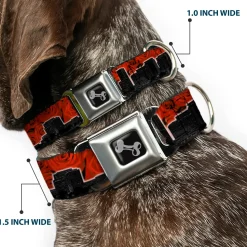 Dog Bone Seatbelt Buckle Collar - Portland Vivid Skyline Red Roses/Black