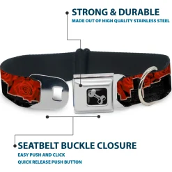 Dog Bone Seatbelt Buckle Collar - Portland Vivid Skyline Red Roses/Black
