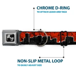 Dog Bone Seatbelt Buckle Collar - Portland Vivid Skyline Red Roses/Black