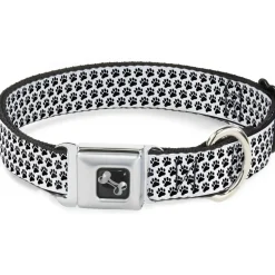Dog Bone Seatbelt Buckle Collar - Paw Print White/Black