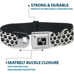 Dog Bone Seatbelt Buckle Collar - Paw Print White/Black