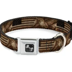 Dog Bone Seatbelt Buckle Collar - Americana Eagle & Flag Rustic Wood Grain