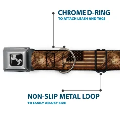 Dog Bone Seatbelt Buckle Collar - Americana Eagle & Flag Rustic Wood Grain